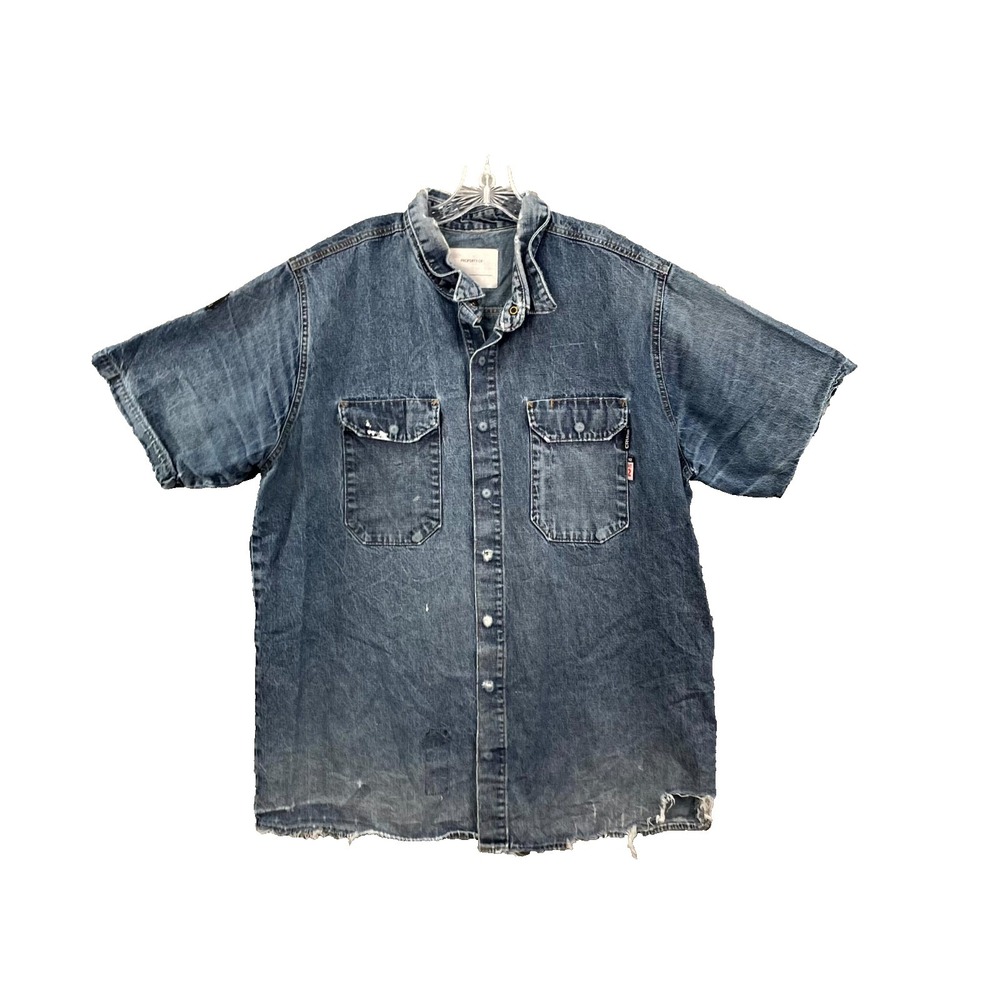 Crude FR Shirt Mens XL Denim Distressed Flame Resistant Rugged Safety Workwear